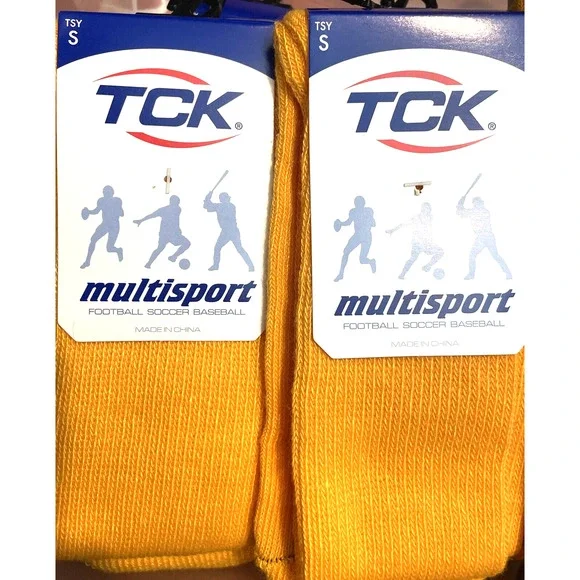 TCK 2 Pairs Multisport Socks Football Soccer Baseball Softball Unisex Gold Small - Picture 1 of 5